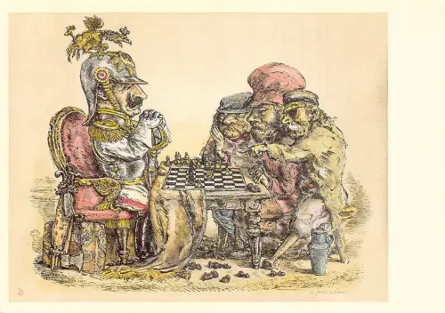 Schachspiel Wilhelm II und die vaterlosen BurschenPaul Weber Reproduktion Postkarte