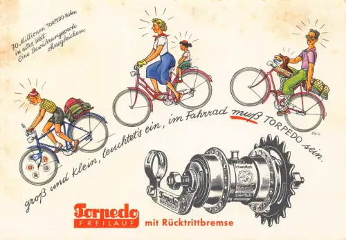 Torpedo Freilauf für Fahrräder Werbung Oldtimer Postkarte
