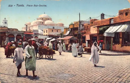 Tunesien Tunis Ort Bab-Souika Obstmarkt Vintage Postkarte