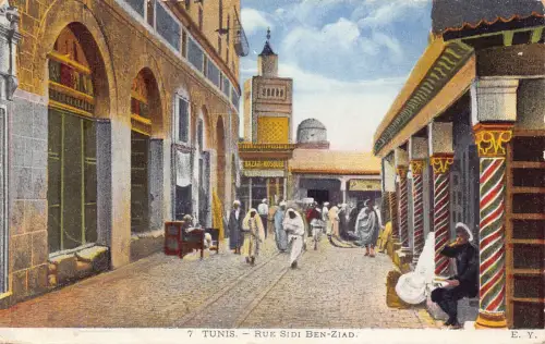 Tunesien Tunis 1913 Rue Sidi Ben Ziad Bazar Moschee Vintage Postkarte