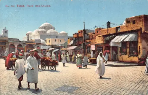 Tunesien Tunis Place Bab Souika Markt Vintage Postkarte