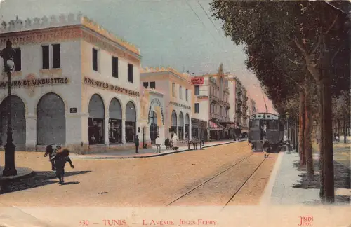 Tunesien Tunis L'Avenue Jules-Ferry Tram Machines Industrielles Vintage Postkarte