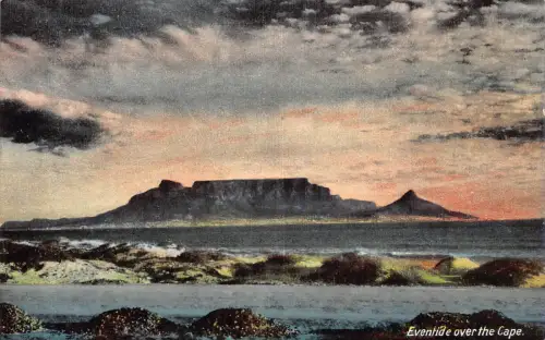 Südafrika Eventide über Kapstadt Sonnenuntergang Berg Vintage Postkarte