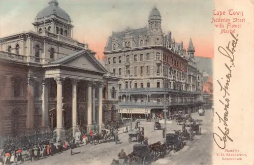 Südafrika Kapstadt Adderley Street Blumenmarkt Kutschen Vintage Postkarte
