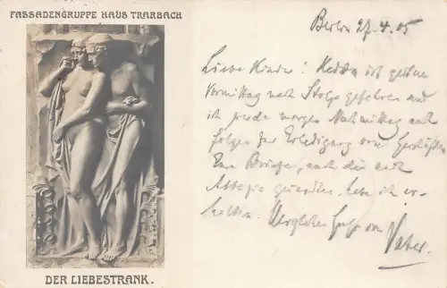 Deutschland 1905 Fassandengruppe Haus Trarbach Liebestrank Skulptur Paar Postkarte