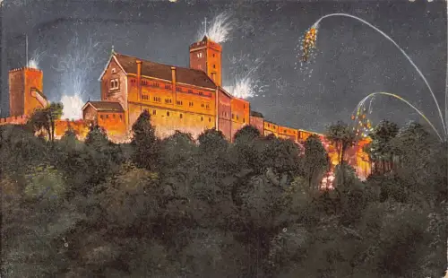 Deutschland Wartungsbeleuchtung Schloss Feuerwerk bei Nacht Vintage Postkarte