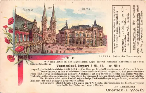 Deutschland 1900 Bremen Cremer&Wolff Dom Rathaus Burenblumen Litho Postkarte