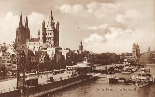 Deutschland Köln a Rhein Frankenwerft Dampfschiffe 1930 Vintage Postkarte