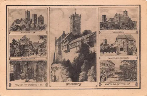 Deutschland Wartburg Mehrfachansicht Zweiter Hof Lutherstube Vintage Postkarte
