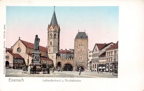 Deutschland Eisenach Lutherdenkmal u Nicolaikirche Kirche Vintage Postkarte