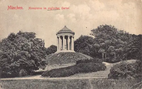 Deutschland 1915 München Monopteros Englischer Garten 1. Weltkrieg Feldpostkarte