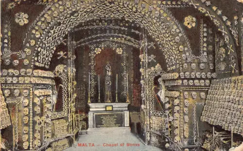 Malta Valletta Chapel of Bones Interieur Vintage Postkarte