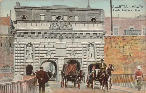 Malta Valletta Porta Reale Gate Kutsche Pferd Vintage Postkarte
