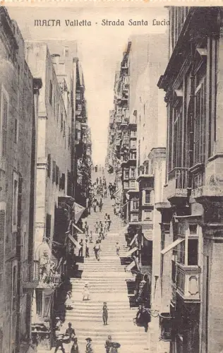 Malta Valletta Strada Santa Lucia Street Vintage Postkarte