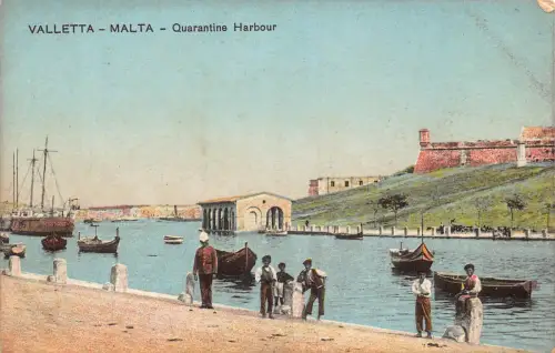 Malta Valletta Quarentin Hafen Einheimische Boote Vintage Postkarte