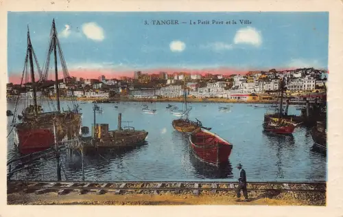 Marokko Tanger Petit Port et Ville Hafen Boote Vintage Postkarte