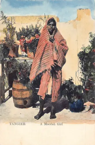 Marokko Tanger Ein maurisches Mädchen Pflanzen ethnische lokale Vintage Postkarte