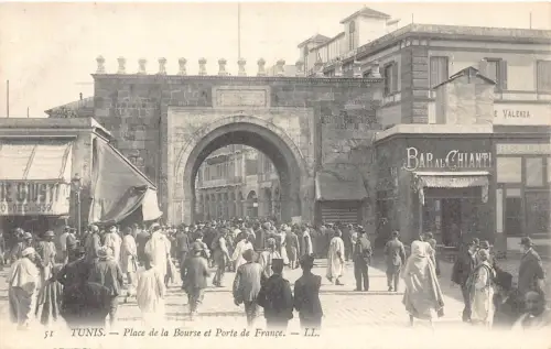 Tunesien Tunis Place de Bourse Porte de France Bar al Chianti Vintage Postkarte