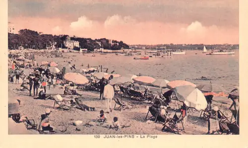 Frankreich Juan les Pins La Plage Strandschirm Vintage Postkarte