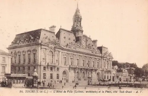 Frankreich Touren Rathaus und Platz Vintage Postkarte