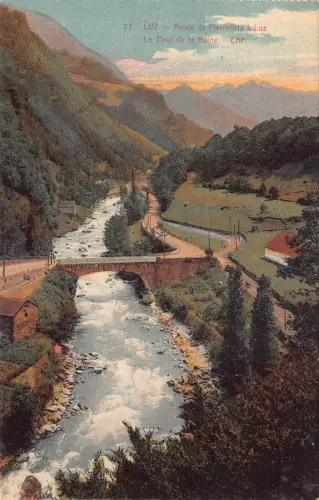 Frankreich Luz Route de Pierrefitte a Luz Pont de Reine Flussbrücke Postkarte