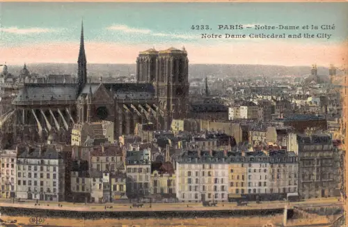 Frankreich Paris Notre Dame Kathedrale Und die Stadt Vintage Postkarte