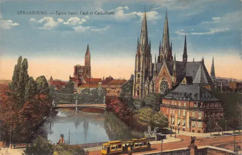 Frankreich Straßburg Eglise Saint Paul and Cathedral Vintage Postkarte