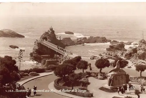 Frankreich 1927 Biarritz Monument aux Morts Rocher de Vierge Sea Vintage Postkarte