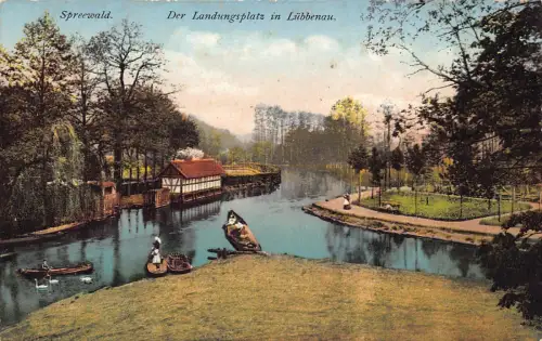 Deutschland Spreewald Landungsplatz Lübbenau Boote Vintage Postkarte