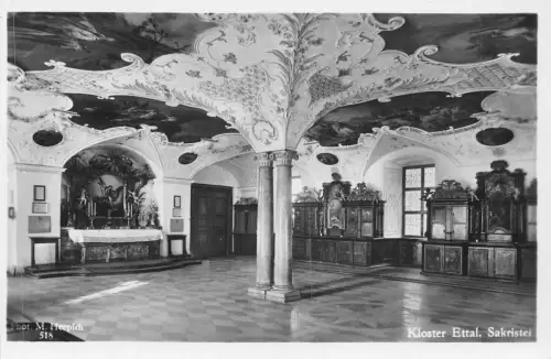 Deutschland Koster Ettal Kloster Abtei Sakristei RPPC Vintage Postkarte