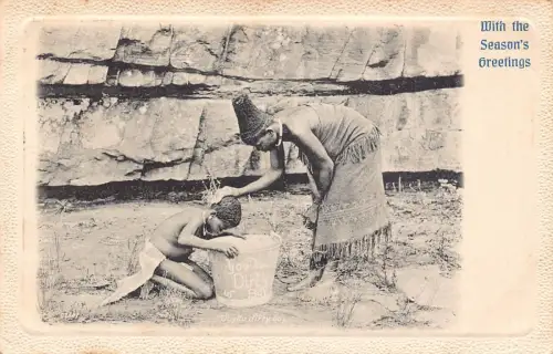 Südafrika 1904 Mutter wäscht Kind ethnische Vintage Postkarte