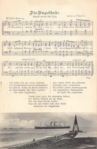 Deutschland Die Kugelbake Liedkarte Dampfschiff Meer Vintage Postkarte