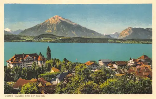 Schweiz Gunten und der Niesen Vintage Postkarte