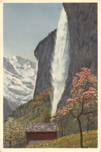 Schweiz Lauterbrunnen Staubbach Grosshorn Wasserfall Vintage Postkarte