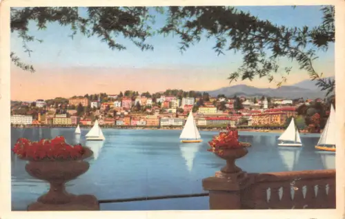 Schweiz Lugano Lago See Segelboote Vintage Postkarte