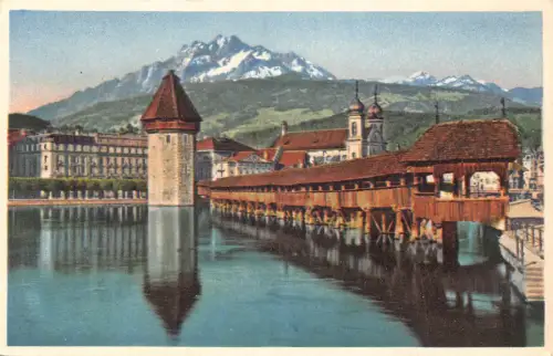 Schweiz Luzern Kapellbrücke Jesuitenkirche Pilatus Berg Postkarte