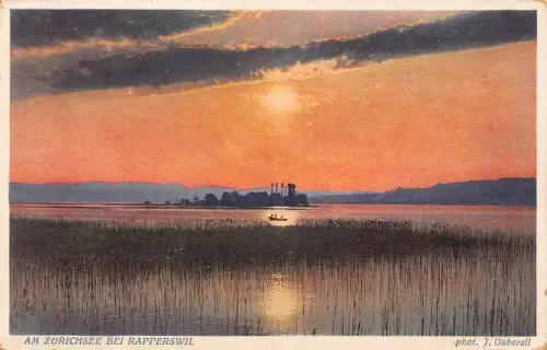 Schweiz Zuerichsee bei Rapperswil Sonnenuntergang See Vintage Postkarte