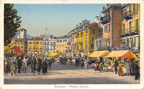 Schweiz Locarno 1954 Piazza Grande Shops Vintage Postkarte
