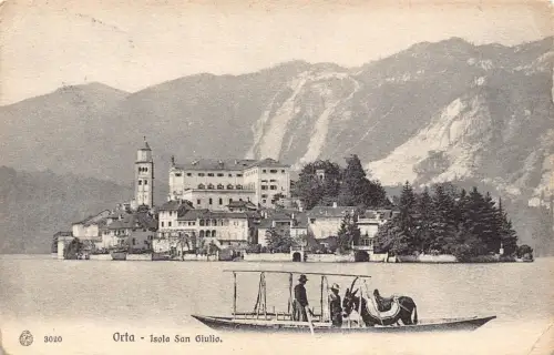 Italien 1908 Orta Isola San Giulio Boot Esel Vintage Postkarte