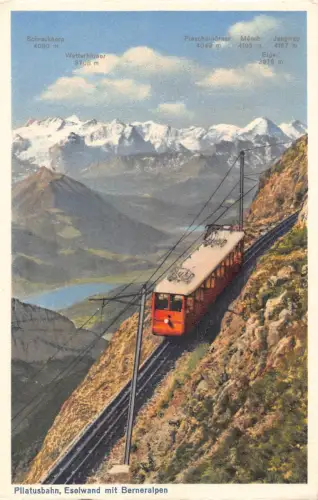 Schweiz Pilatusbahn Eselwand mit Berneralpen Standseilbahn Vintage Postkarte