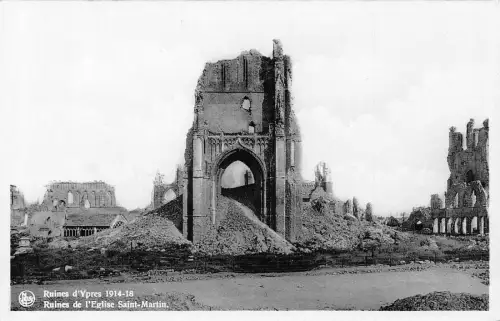 Belgien Ruinen St. Martin Kirche Ypern WWI Katastrophe Vintage Postkarte