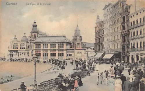 Belgien Ostende Digue et Kursaal Kurort Menschen Stühle Vintage Postkarte
