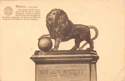 Belgien Waterloo Löwe Statue Vintage Postkarte