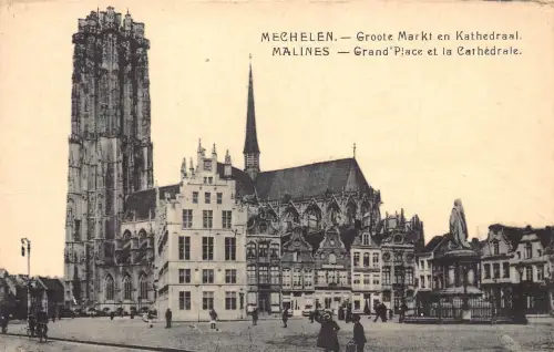 Belgien Machelen Malines Grand Place und Kathedrale Vintage Postkarte