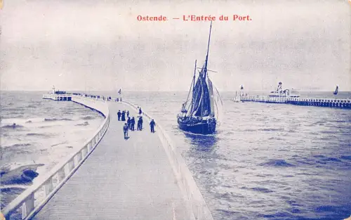 Belgien Ostende L'Entree du Port Segelboot Vintage Postkarte