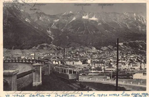 Österreich Innsbruck 1931 Nordansicht Berge Stubaitalbahn Zug Vintage Postkarte