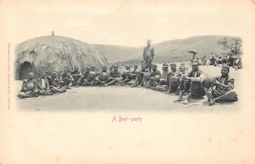 Südafrika Ureinwohner Stamm Familie ethnische Bier-Party Vintage Postkarte
