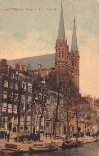 Niederlande Amsterdam Singel Krijtbergskerk Kirche Boot Vintage Postkarte