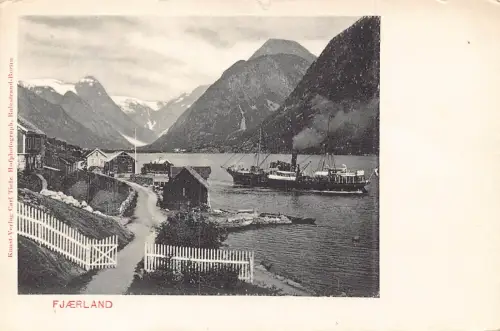 Norwegen Fjaerland Berge See Dampfschiff Vintage Postkarte
