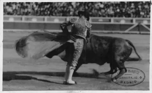 Spanien Matador Kampfstier im Ring Madrid RPPC Vintage Postkarte